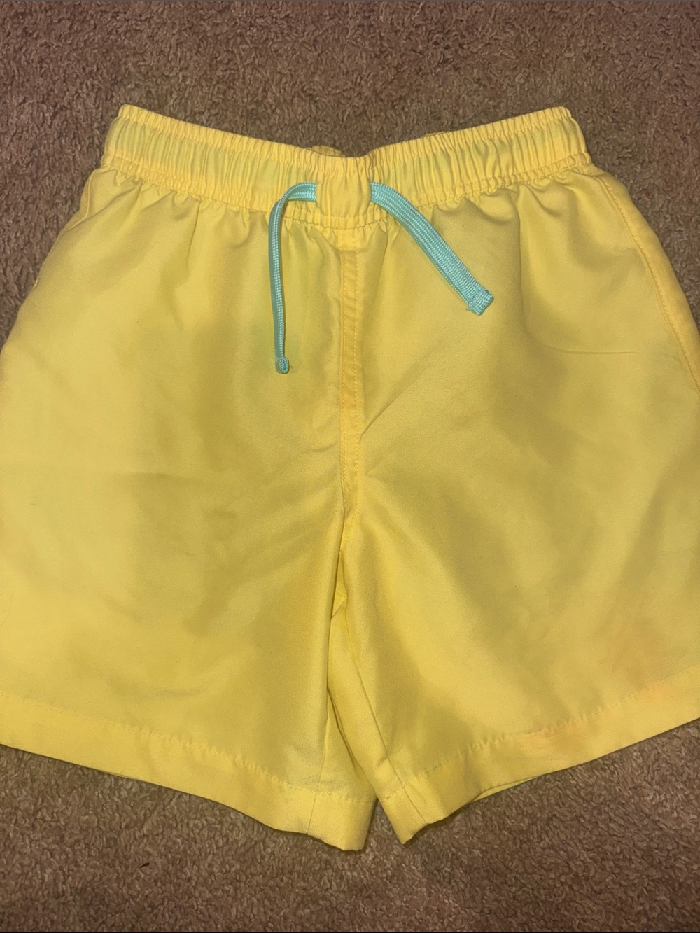 Primary Yellow Kids Swim Trunks with Teal Drawstring